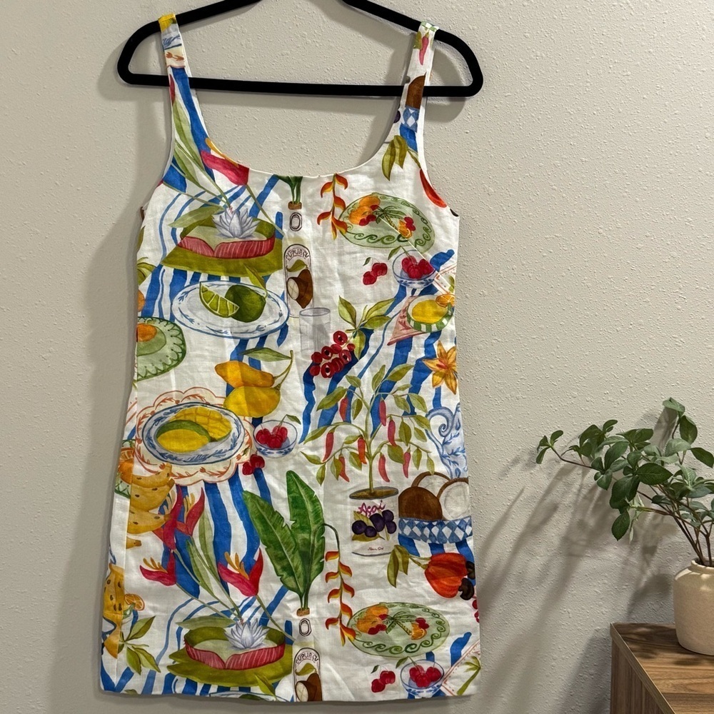 Farm Rio NWT XS Off White Fresh Table Euroflax Premium Linen Mini Dress Elegant - Picture 2 of 9